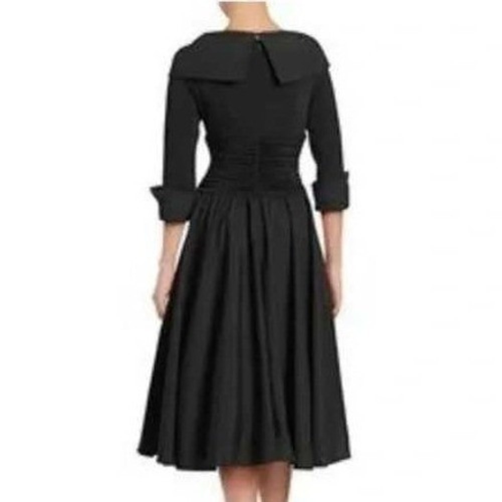 Eliza J Midi Dress Ruched Fit & Flare Women's 8 Black Retro Rockabilly Feminine - Picture 2 of 14